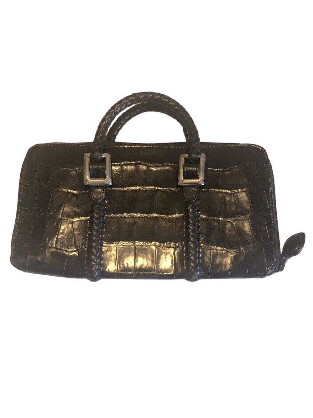 Brighton Black Gladiola Leather Full Size Wallet with Braided Handles